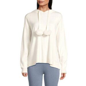 NEW Saks Fifth Avenue - Size XL, Pom Pom Drop Shoulder Hoodie - Frost White